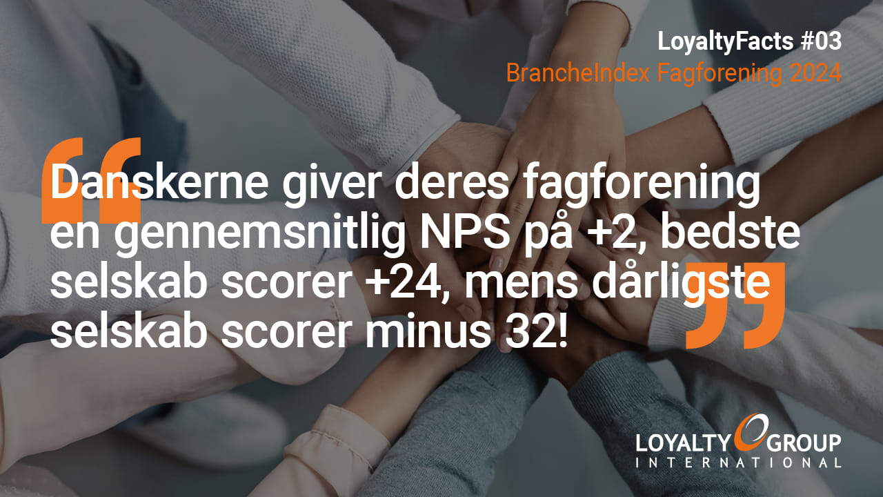 Danskernes giver deres fagforening en gennemsnitlig NPS på +2 bedste selskab scorer +24, mens dårligste selskab scorer minus 32!